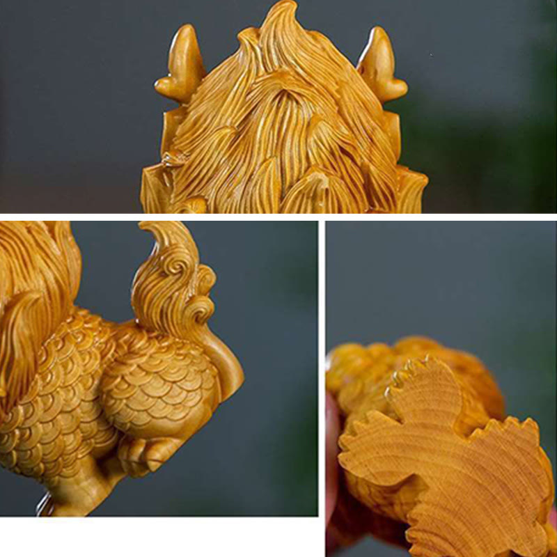 Feng Shui Kirin Boxwood Wood Engraving Spiritual Statue