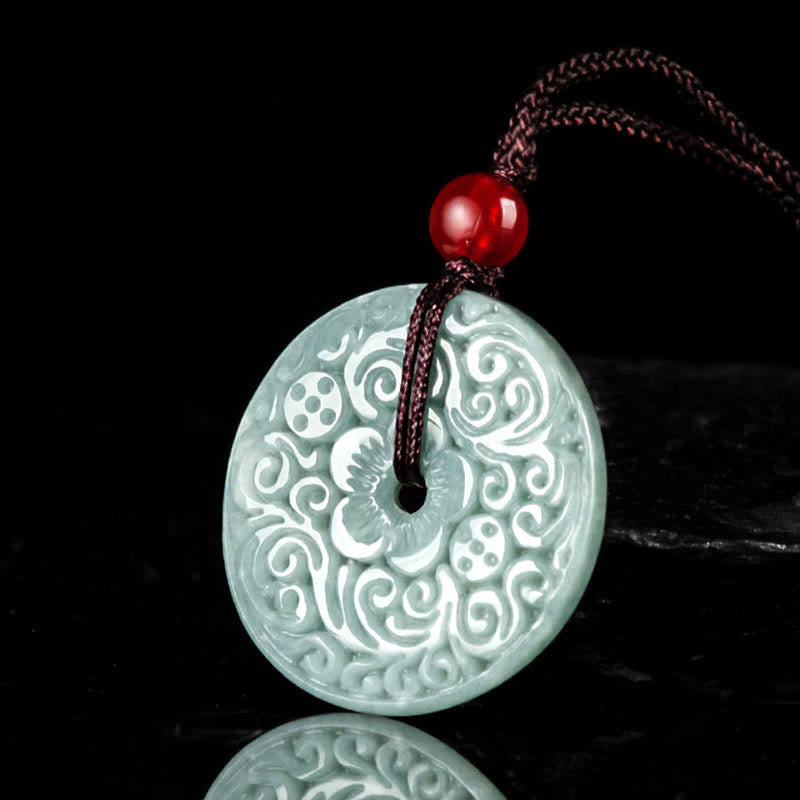 Green Jade Flower Peace Buckle Necklace for Prosperity