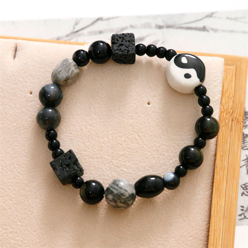 Unisex Black Onyx Yin Yang Bracelet for Balance & Protection