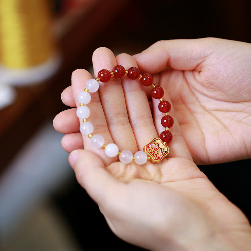 8mm Red Agate White Agate Strength Agate Bracelet