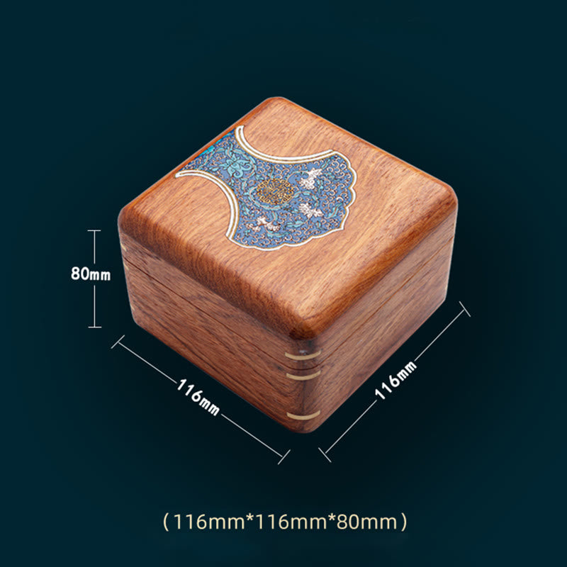 Rosewood Jewelry Box with Antique Flower Leaf Design - Handmade Storage