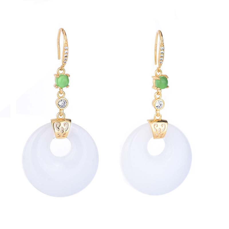 White Jade Blessing Drop Earrings for Protection & Luck