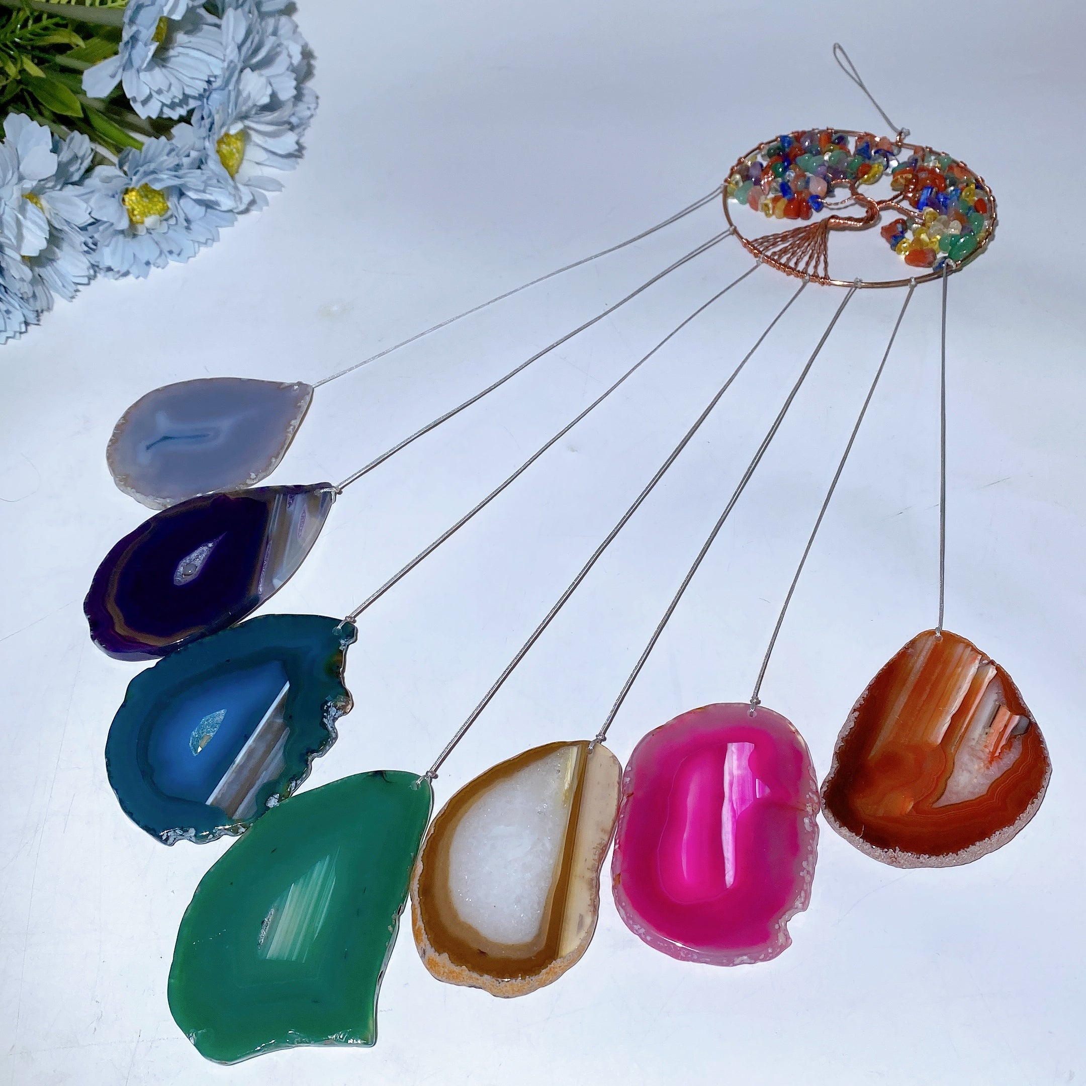 45-60cm Chakra Crystal Chips Life Tree with Agate Slabs