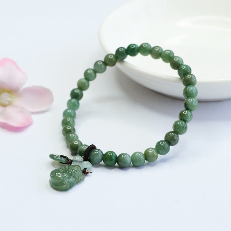 Cyan Jade Buddha Bracelet with Laughing Buddha Charm for Healing