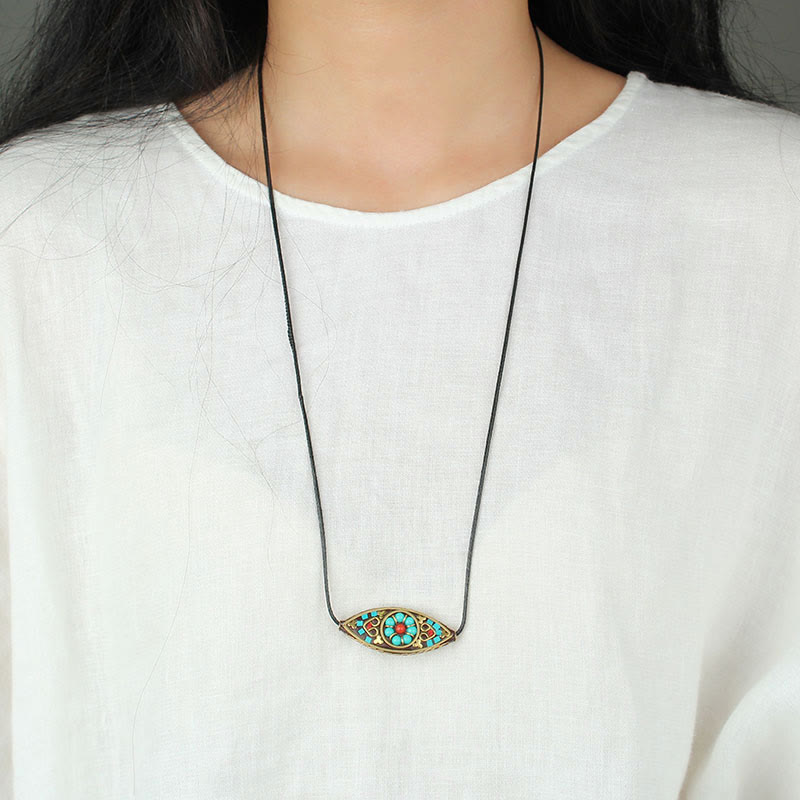 Turquoise Marquise Pattern Protection Strength Necklace Pendant