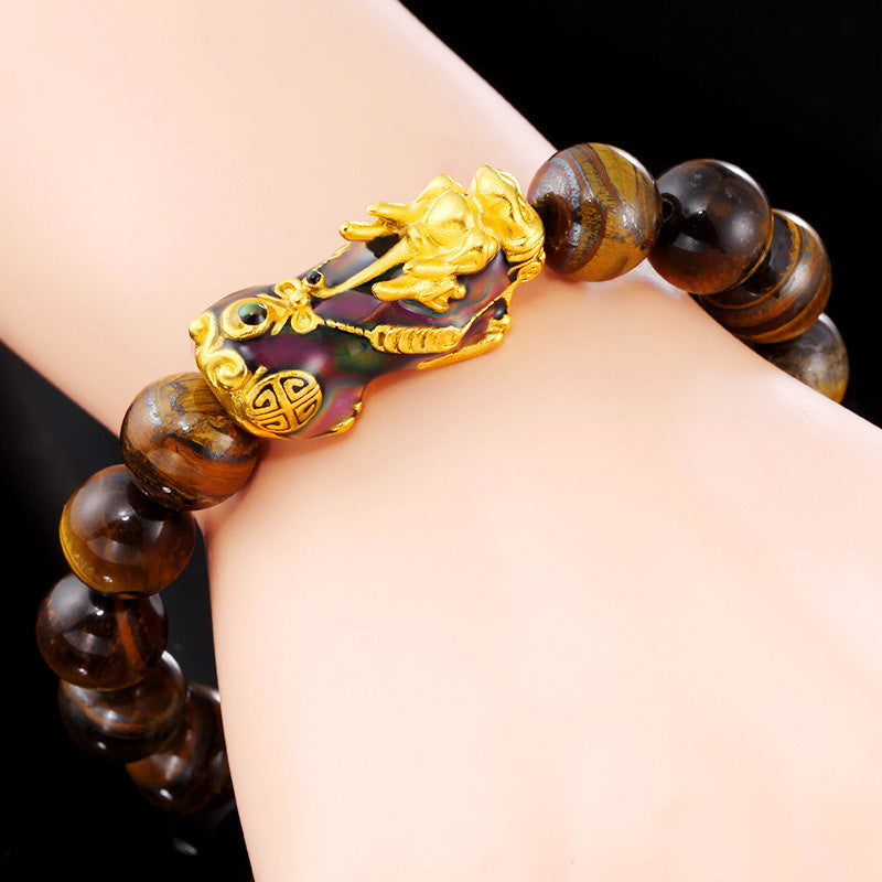 14mm Tiger Eye Feng Shui Bracelet with Pi Xiu Protection