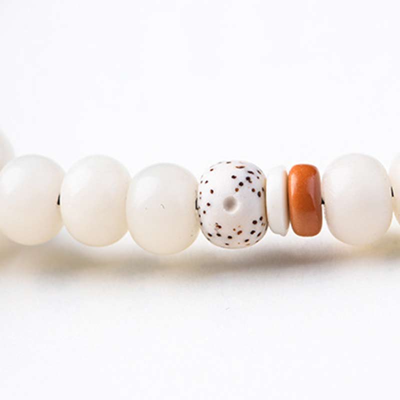 Unisex Lotus Bracelet with White Jade, Bodhi Seed & Blessings
