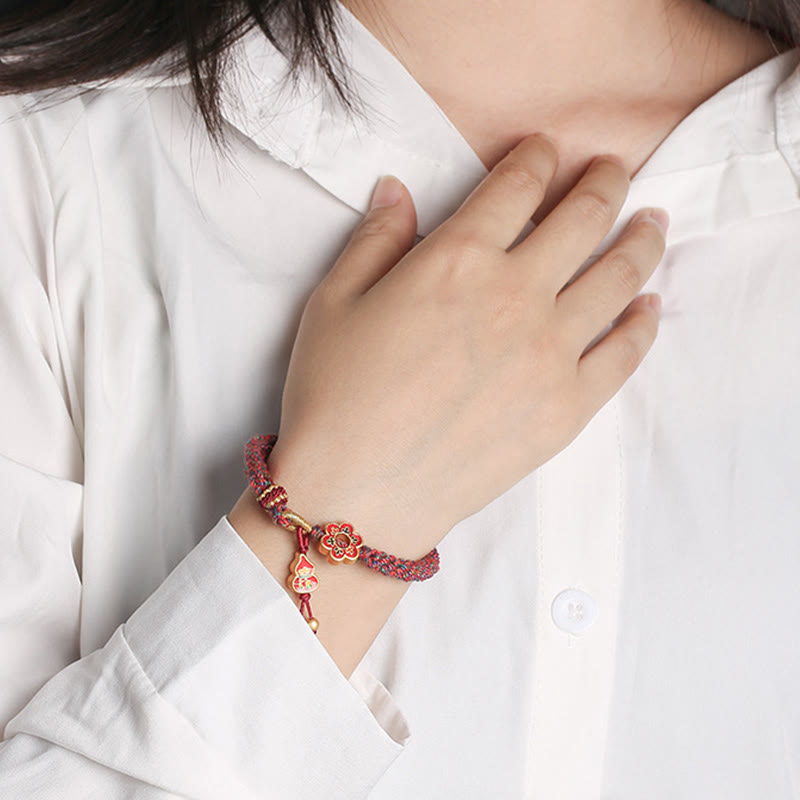 Handmade Colorful Gourd Flower Red String Protection Bracelet