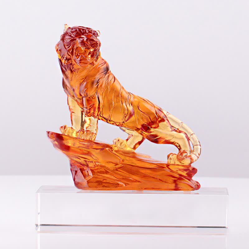 Handmade Liuli Crystal Tiger Art Piece | Protection Decor