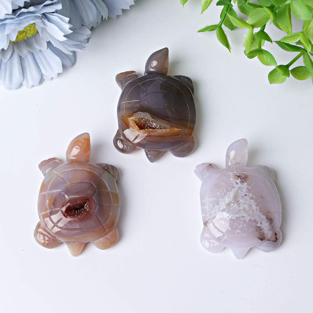 2-Inch Druzy Agate Crystal Turtle Carving Figurine