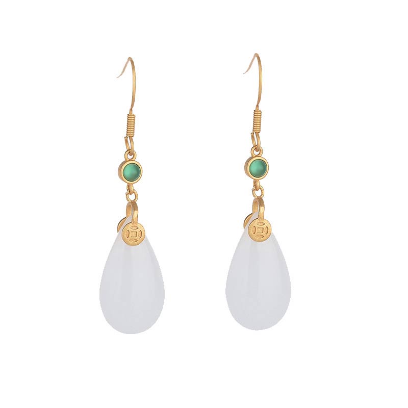 White Jade Luck Drop Earrings for Protection & Happiness