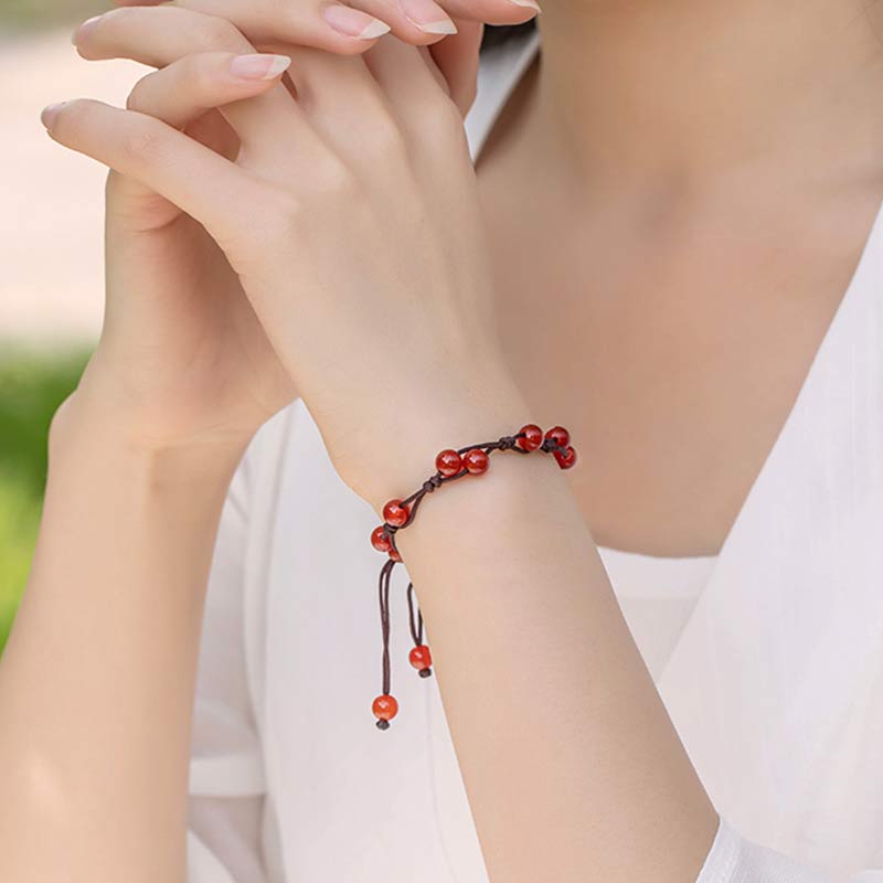 Calming Red Agate Moss Agate Cinnabar Bracelet