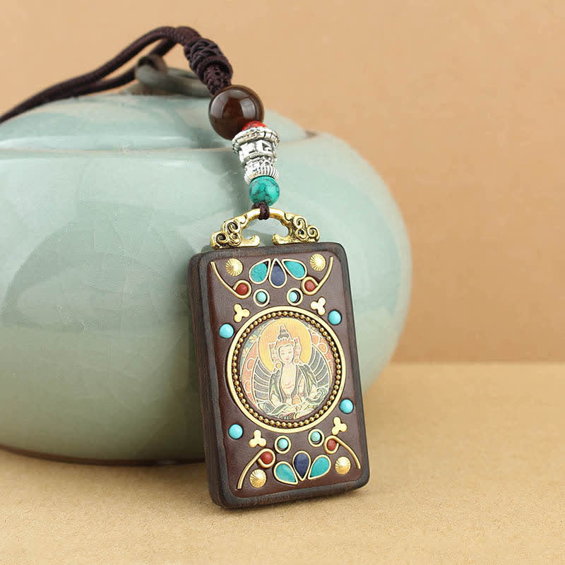 Ebony Wood Necklace Pendant with Five Gods of Wealth | Peace
