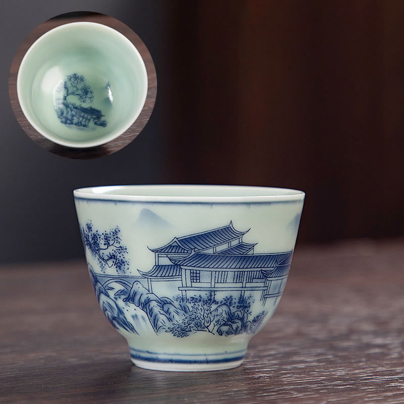 Small Ceramic Tea Cup 50ml | Blue Landscape Handmade Tableware