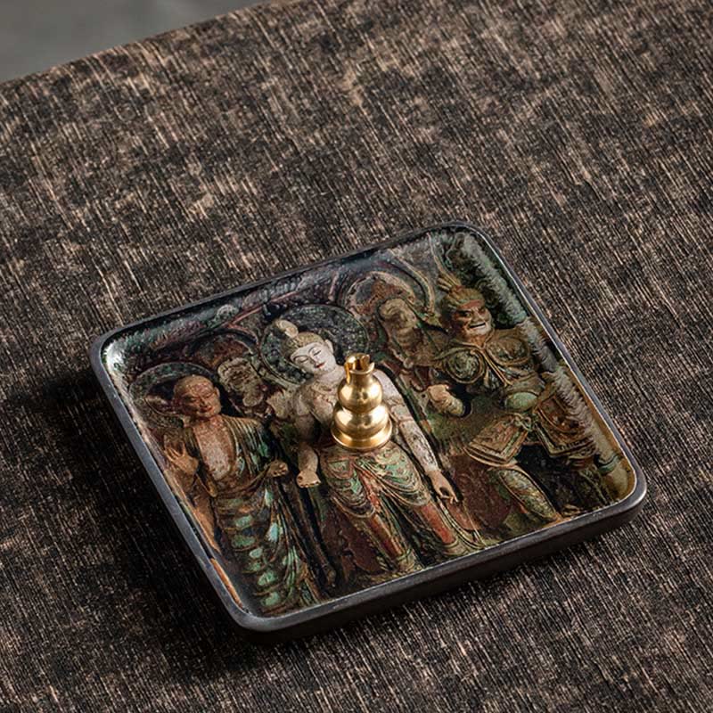 Ceramic Incense Burner Tray with Mountain Lake Flower Leaf Design