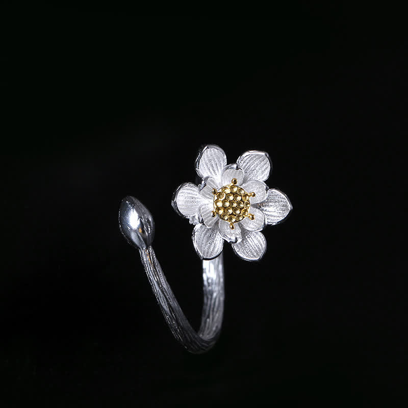 Adjustable Sterling Silver Lotus Ring for Blessing & Balance