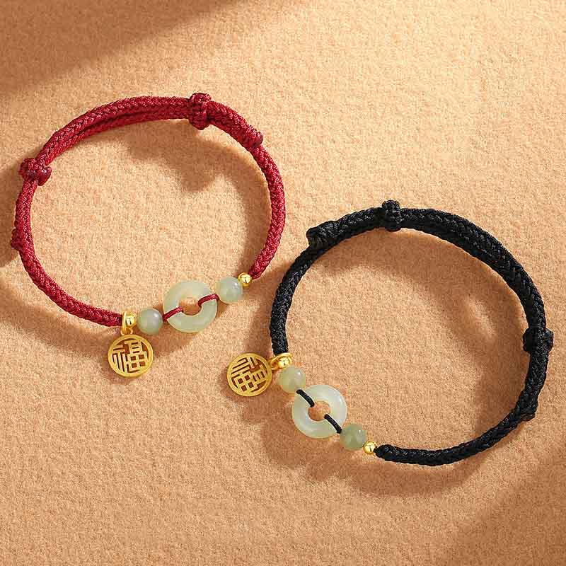 Unisex Hetian Jade Peace Buckle Fu Charm Bracelet