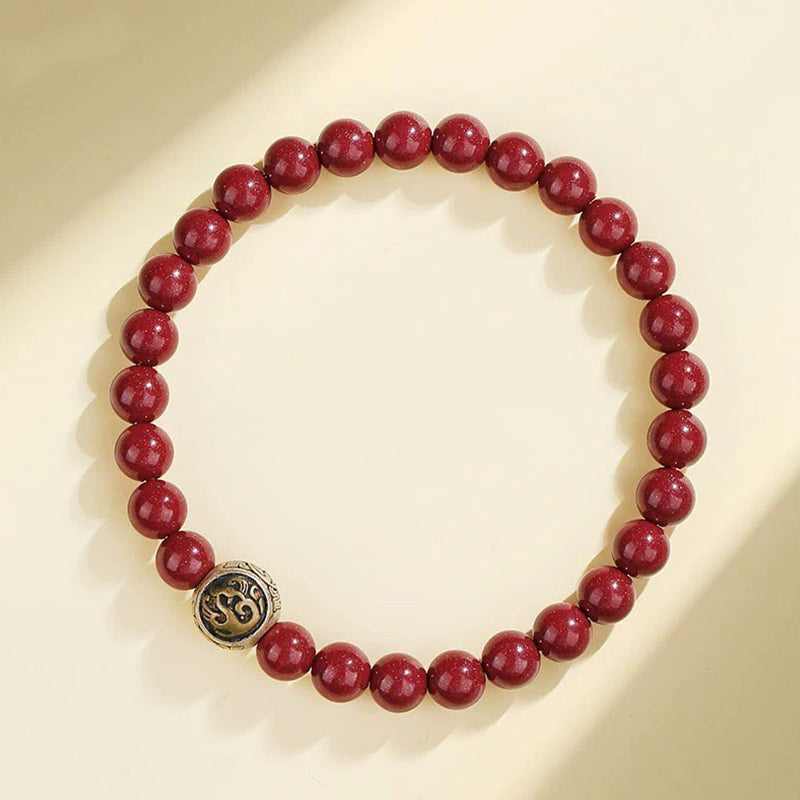 8mm Sterling Silver Cinnabar Four Beasts Blessing Bracelet