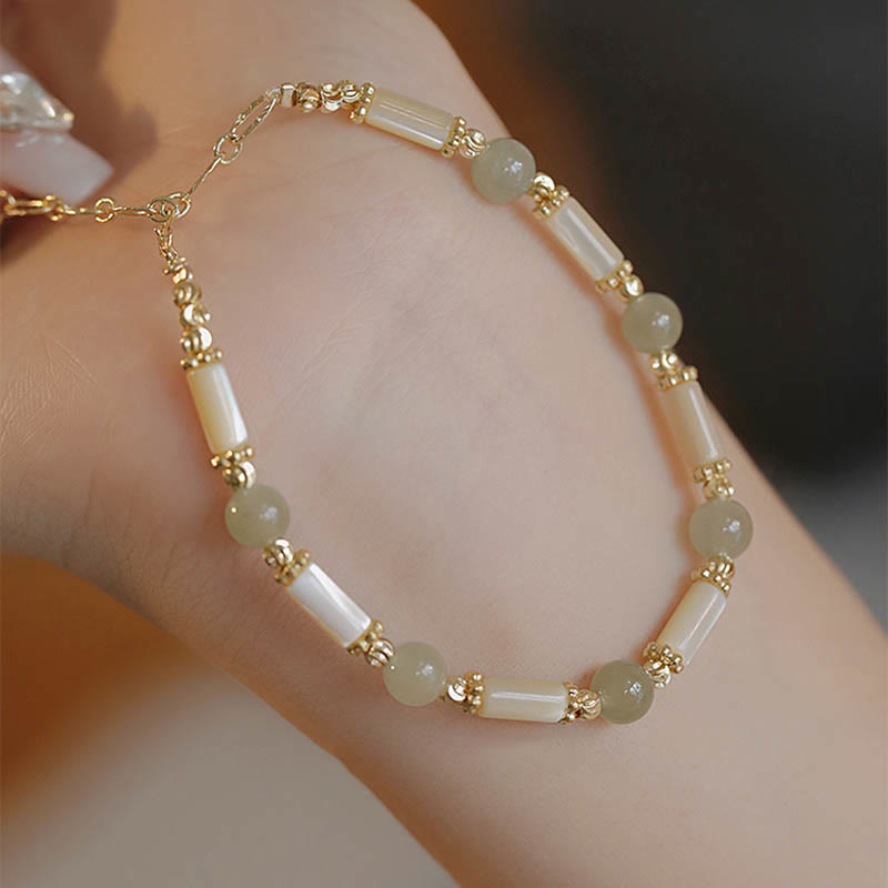 Tridacna Stone and Hetian Jade Blessing Bracelet 6mm