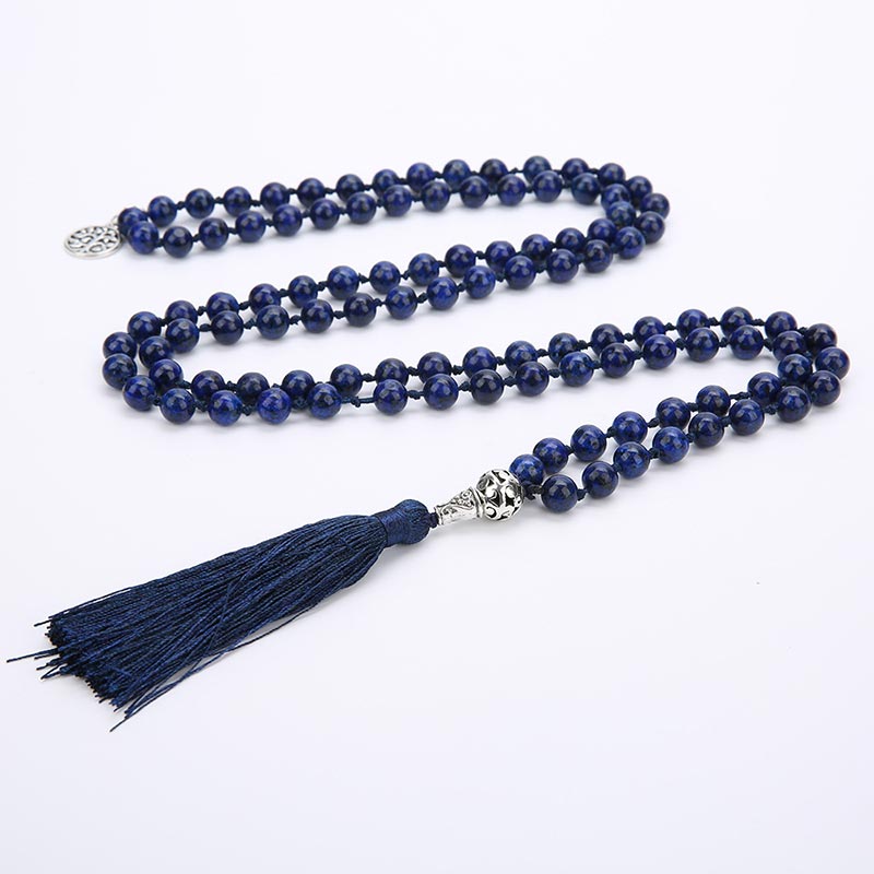 108 Bead Mala Necklace with Red Turquoise or Lazurite Beads