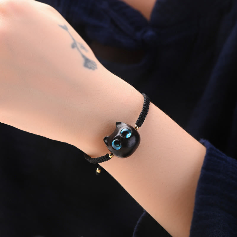 Unisex Small Leaf Red Sandalwood and Ebony Wood Calm Protection Bracelet