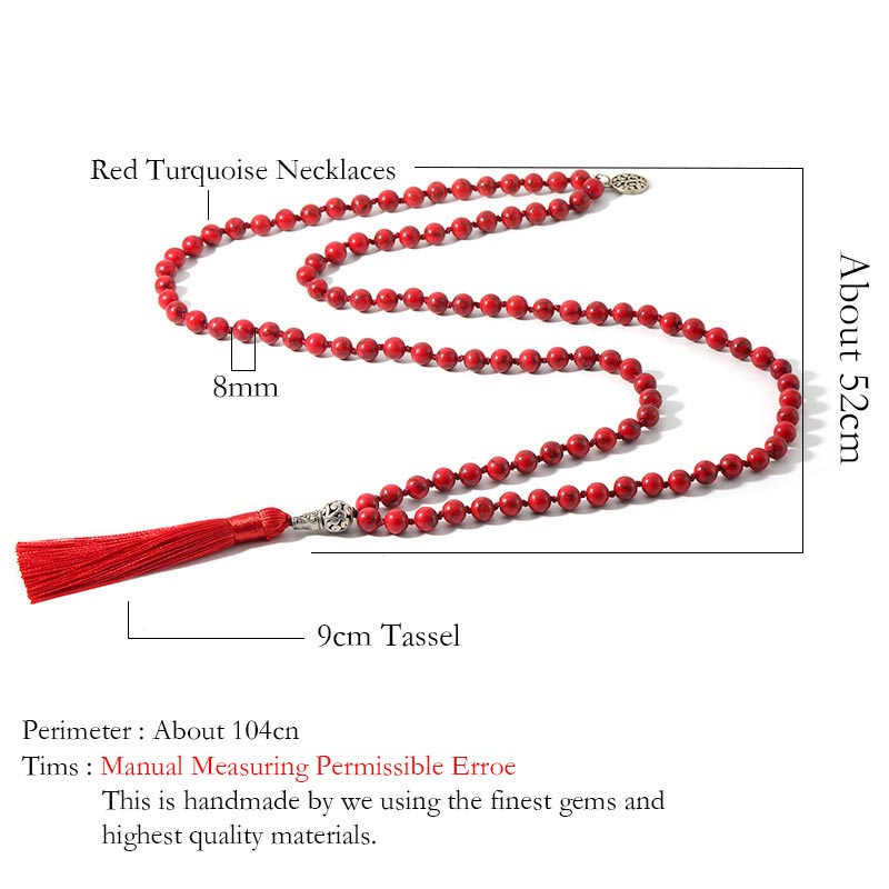 108 Bead Mala Necklace with Red Turquoise or Lazurite Beads