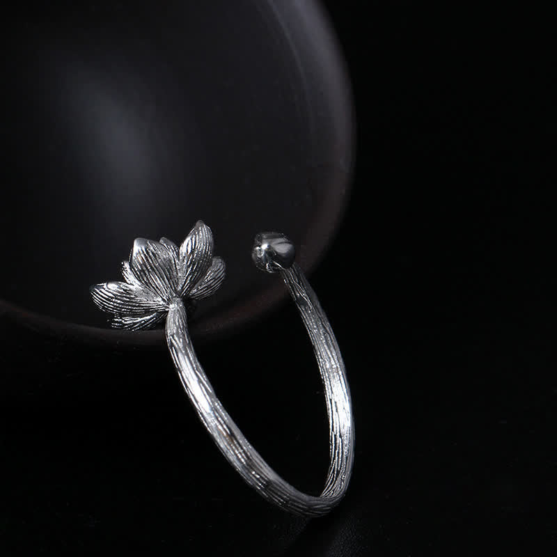 Adjustable Sterling Silver Lotus Ring for Blessing & Balance