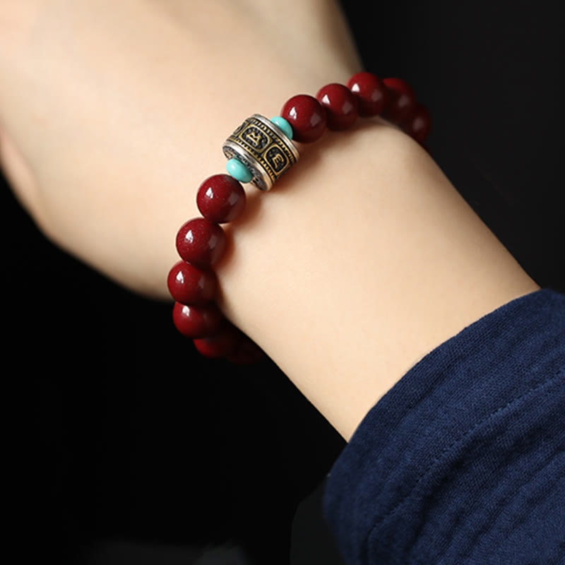 10mm Chinese Zodiac Cinnabar Silver Calm Bracelet