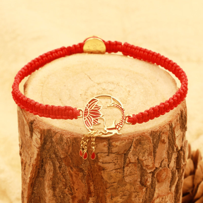 Unisex Lotus Koi Fish Lucky Red String Bracelet