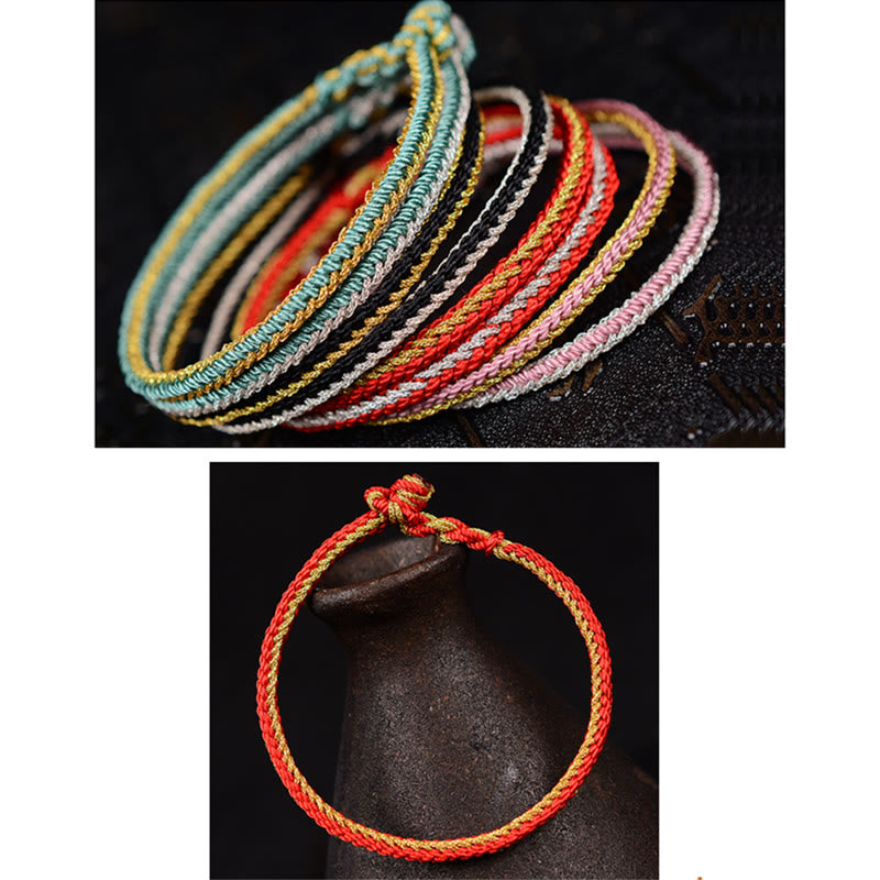 Two-Color Handcrafted Eight Thread Peace Knot Red String Bracelet