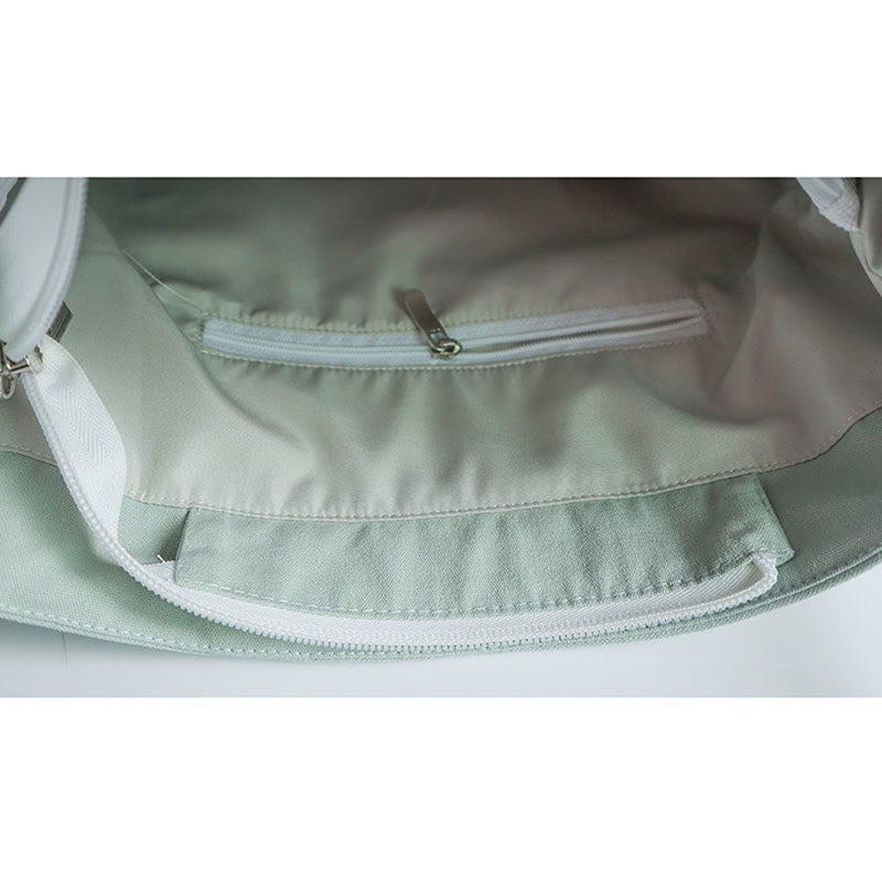 Canvas Tote Bag with Flower Crane & Plum Blossom Embroidery