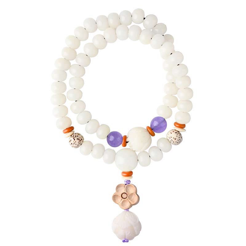 Unisex Lotus Bracelet with White Jade, Bodhi Seed & Blessings