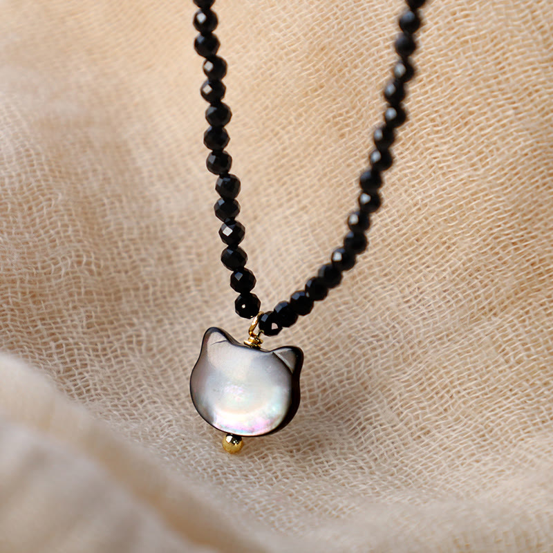 Black Spinel Cat Motivate Choker Necklace 38cm