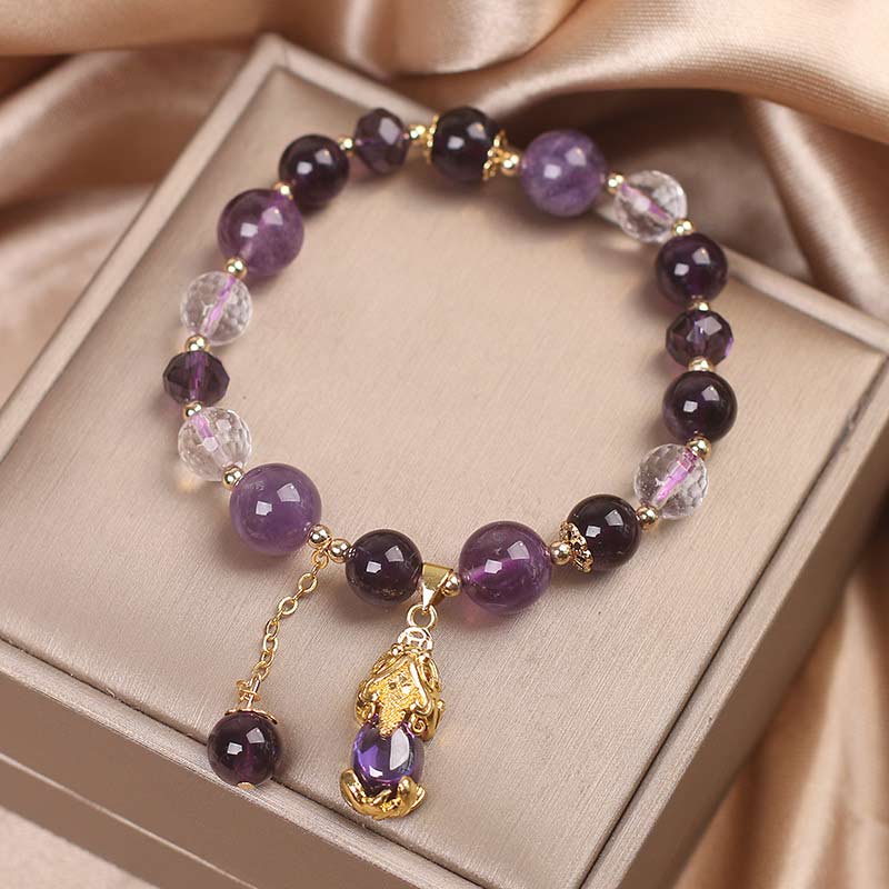 Unisex Amethyst PiXiu Healing Bracelet with Copper Balance