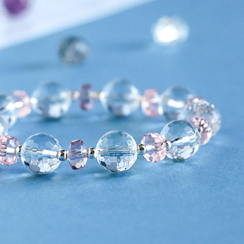 White Crystal and Pink Crystal Protection Star Bracelet
