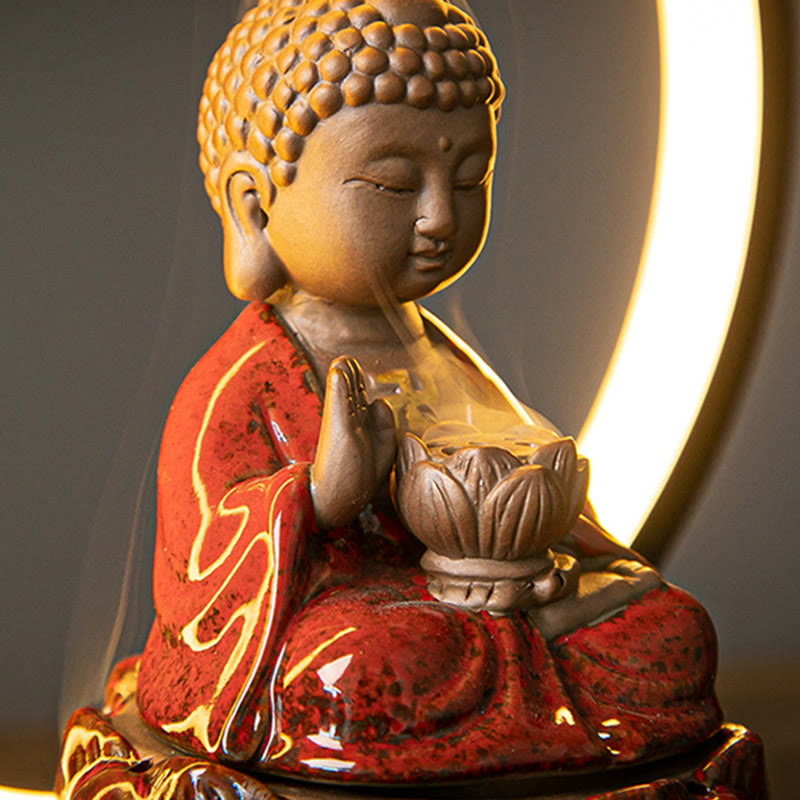 Buddha Lotus Backflow Ceramic Incense Burner with Light