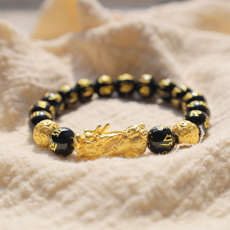 12mm Feng Shui Pixiu Obsidian Wealth Bracelet