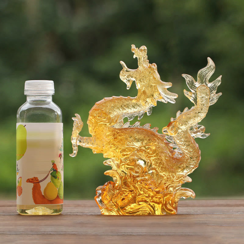 Yellow Dragon Liuli Crystal Spiritual Animal Figurine 8"