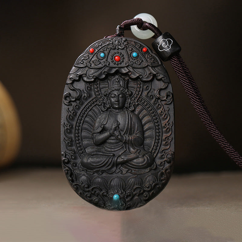 Chinese Zodiac Agarwood Necklace with Om Mani Padme Hum Pendant