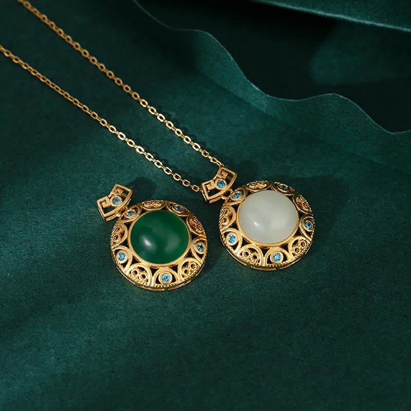 Green Chalcedony & Hetian White Jade Strength Necklace