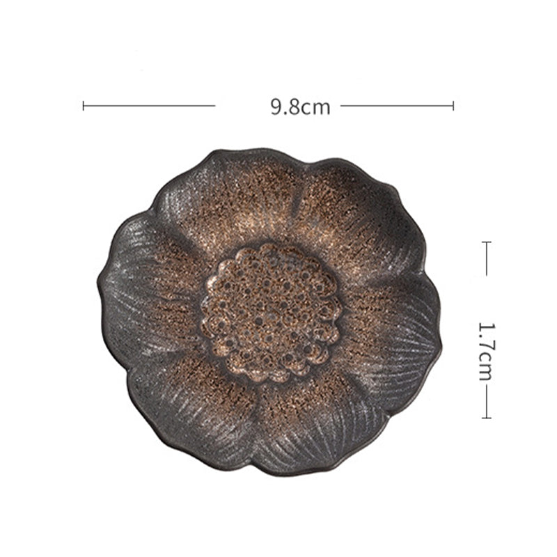 Vintage Lotus Flower Ceramic Tea Mat 9.8cm Brown | Zen Decor