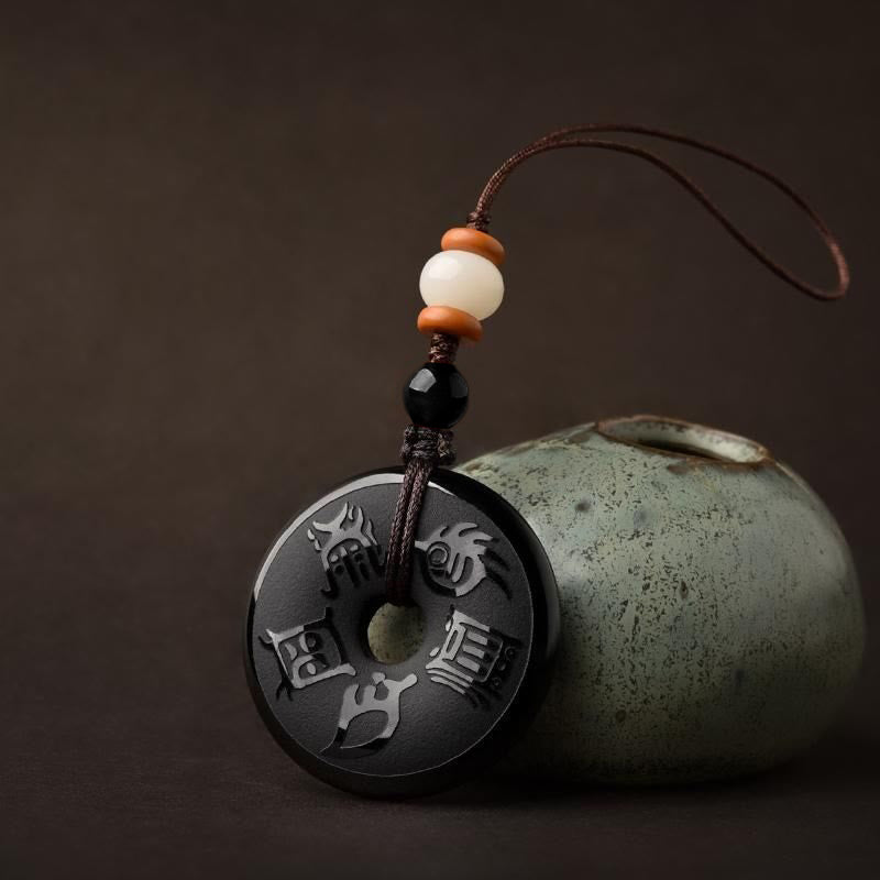 Black Obsidian Peace Buckle Necklace with Five Sacred Mountains Pendant