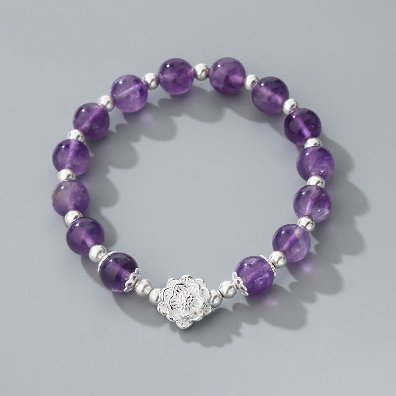 925 Sterling Silver Amethyst Lotus Spiritual Bracelet