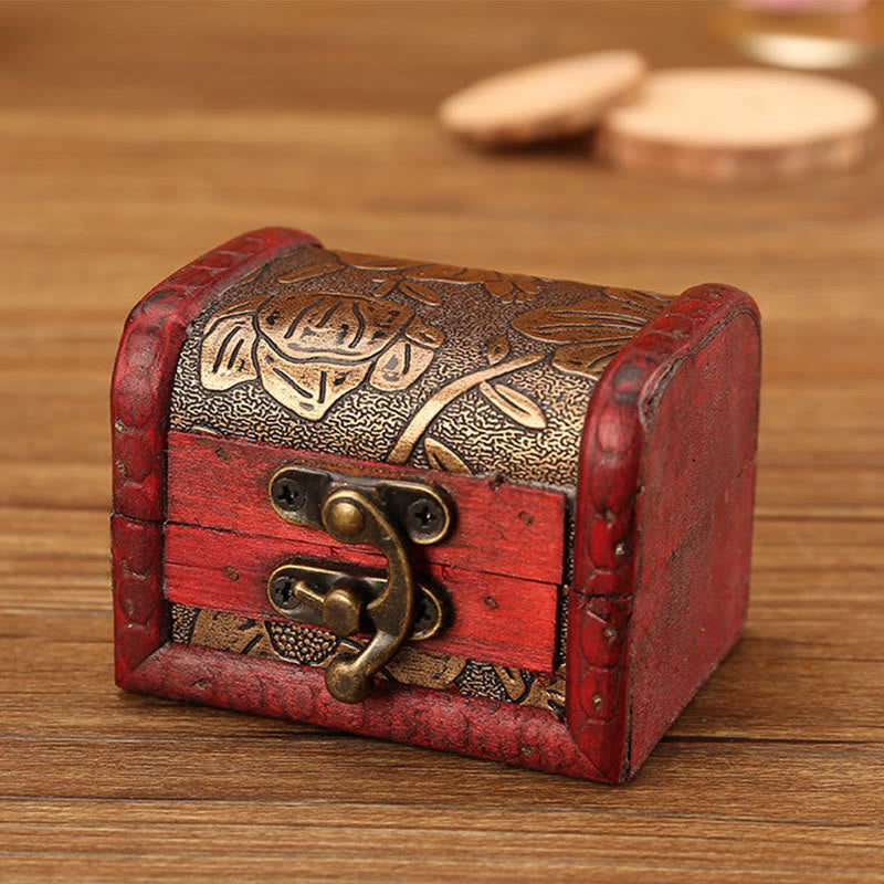 Retro Small Wood Jewelry Box with Golden Grape Design | Zen Decor