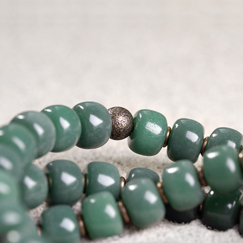 Unisex Cyan Bodhi Seed Dzi Bead Triple Wrap Bracelet