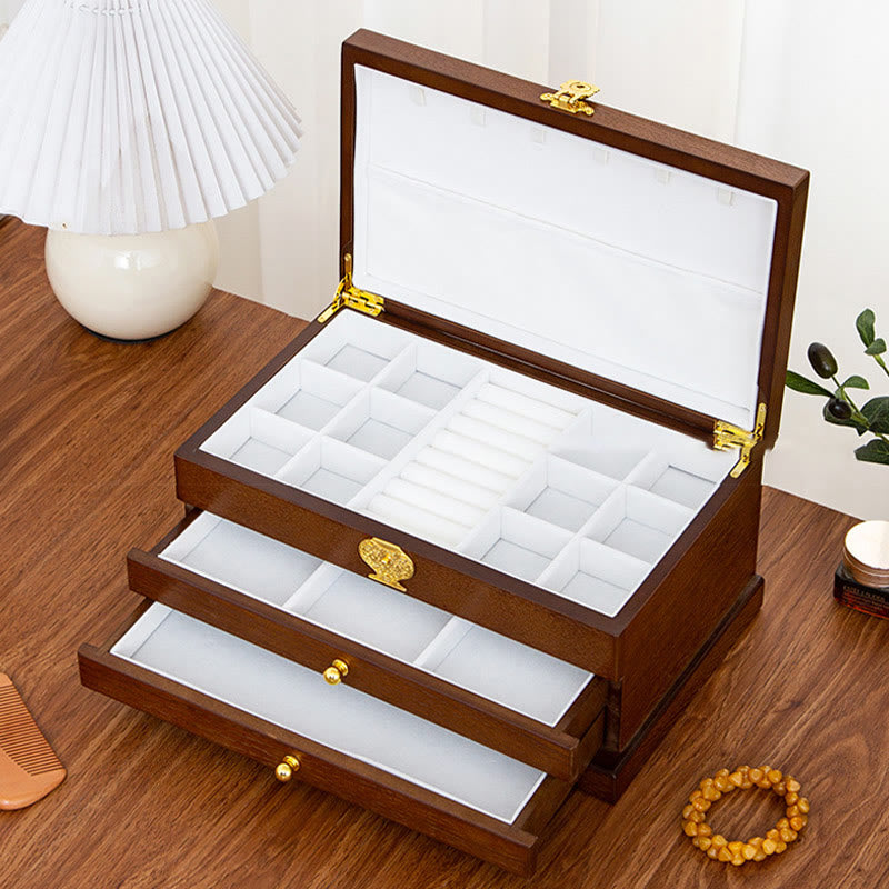 Three-Layer Wooden Jewelry Box for Zen Decor Storage