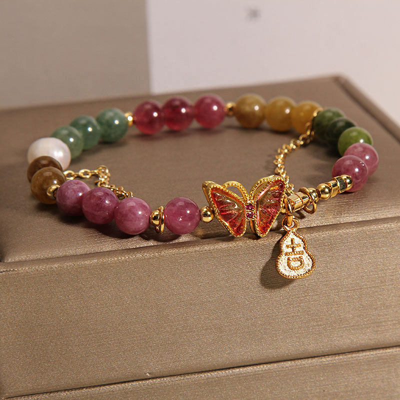 Tourmaline Positive Energy Bracelet | Colorful Butterfly Charm