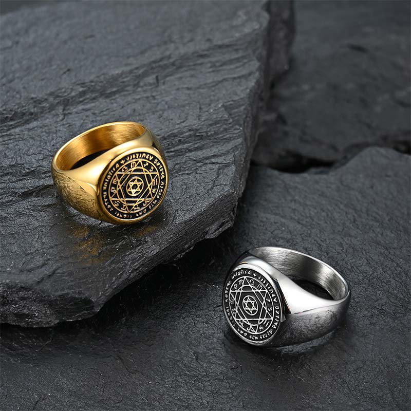 Titanium Steel Star of David Zodiac Protection Ring