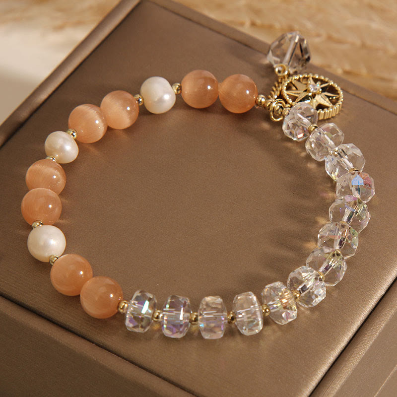 Orange Cat's Eye Clear Quartz Meditation Bracelet