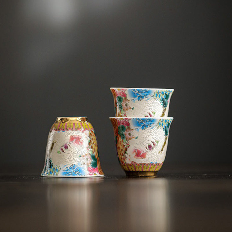 Dragon & Phoenix Ceramic Teacup 50ml | Zen Decor